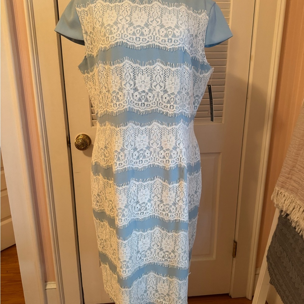 Alex Marie Elegant Blue and White Lace Dress
